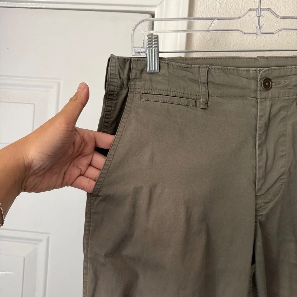 BUCK MASON khaki olive green cotton blend slim straight leg pants